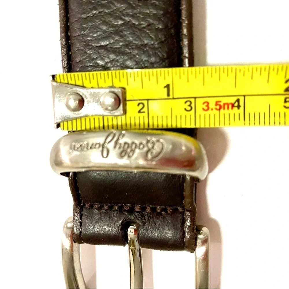 Dark Brown Leather Belt Silver-tone Brass Buckle Size 42